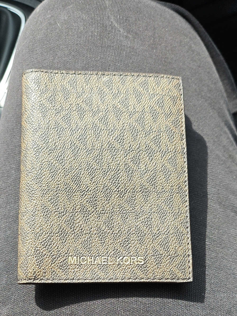 Michael Kors Brown Textured Logo Passport Cover